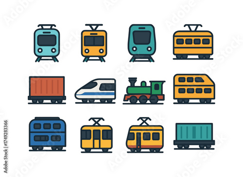 Retro and modern train icons set in flat style