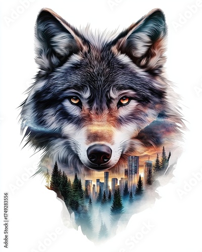 Majestic Wolf Face with Mountain Backdrop