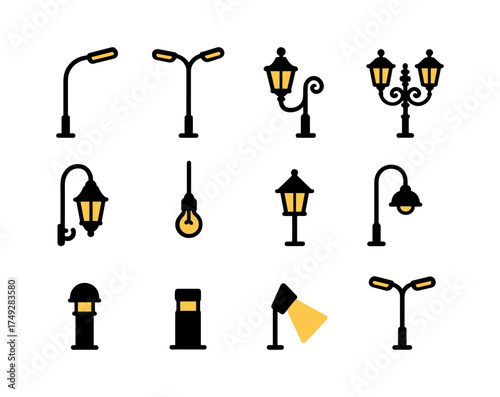 Vintage and modern streetlamp collection: diverse urban lighting designs