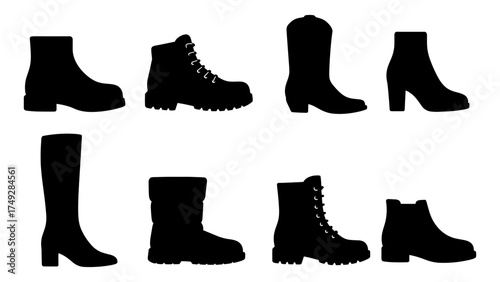 Silhouette collection of trendy boots and shoes for fashion design