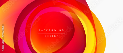 Abstract layers create vibrant circular design. Warm colors dominate, offering modern aesthetic. Text reads background design.