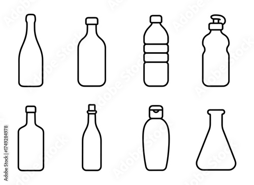 Simple outline of various bottles in minimalist style