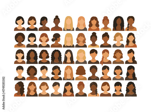 Diverse women portraits collection in flat style