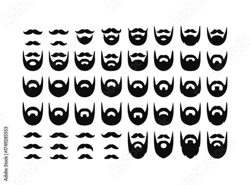 Silhouette collection of various beard and mustache styles set