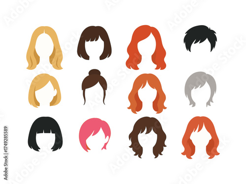 Diverse hairstyles set in flat style for female characters