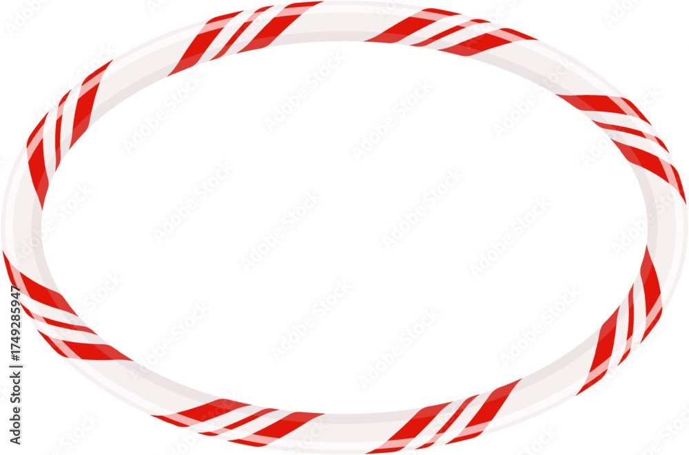 Obraz premium Candy cane circle frame isolated on white, Christmas holiday blank template, PNG.