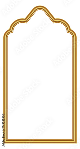 Gold arabesque border, oriental mosque gate frame and arabic architecture design