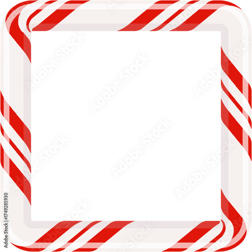 Xmas candy cane square border. Striped lollipop holiday frame vector design. PNG