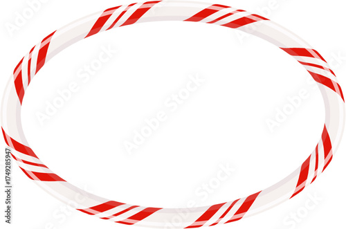 Candy cane circle frame isolated on white, Christmas holiday blank template, PNG.