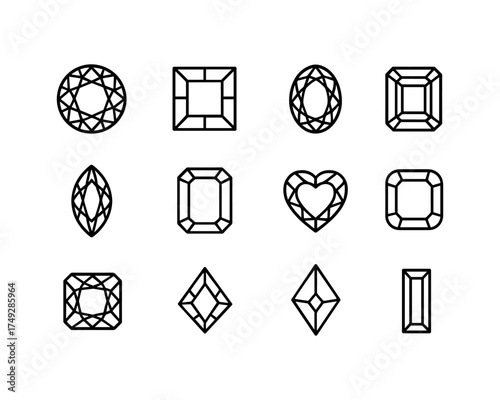 Geometric gem shape collection set in linear design for jewelry and pattern inspiration
