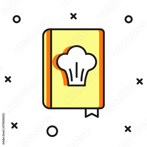Filled outline Cookbook icon isolated on white background. Cooking book icon. Recipe book. Fork and knife icons. Cutlery symbol. Flat filled outline style with shadow. Vector
