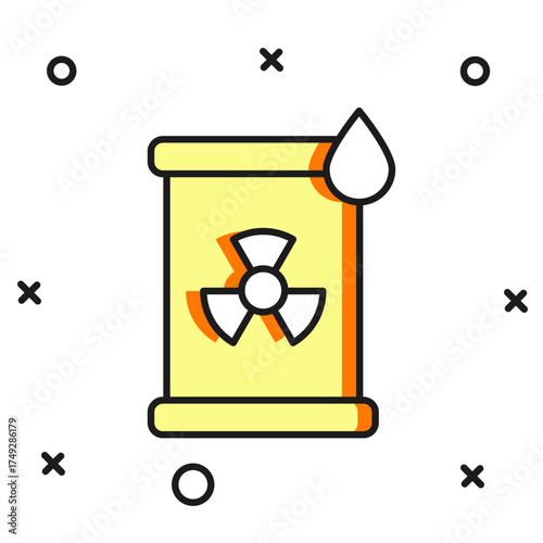 Filled outline Radioactive waste in barrel icon isolated on white background. Toxic refuse keg. Radioactive garbage emissions, environmental pollution. Flat filled outline style with shadow. Vector
