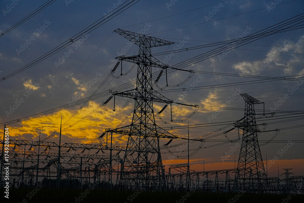 Fototapeta premium The power supply facilities of contour in the evening