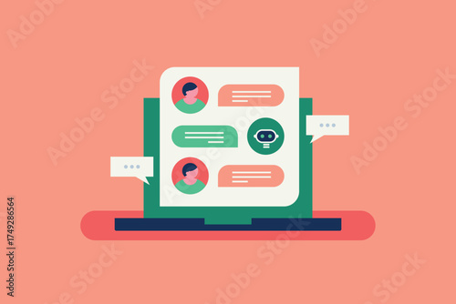 Chatbot assistance providing customer support, Chatbot AI handling customer queries, Business customer care automation.
