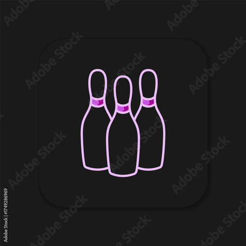 Filled outline Bowling pin icon isolated on black background. Juggling clubs, circus skittles. Flat filled outline style with shadow. Vector