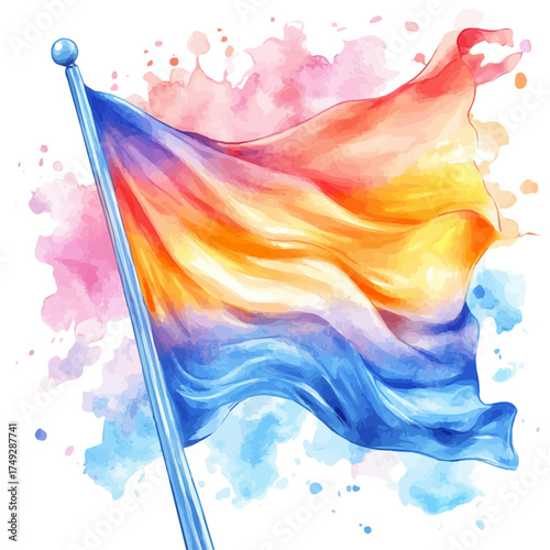 Flag Mast, watercolor vector, isolated on a white background.