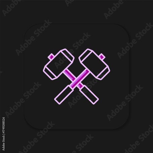Filled outline Medieval crossed battle hammers icon isolated on black background. Flat filled outline style with shadow. Vector