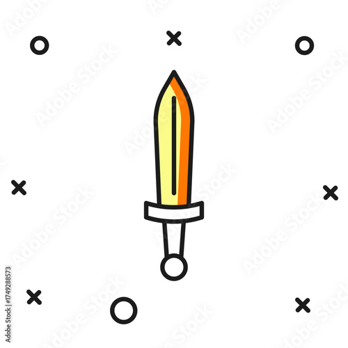 Filled outline Medieval sword icon isolated on white background. Medieval weapon. Flat filled outline style with shadow. Vector