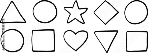 Collection of hand drawn geometric and organic shapes basic forms for design and education
