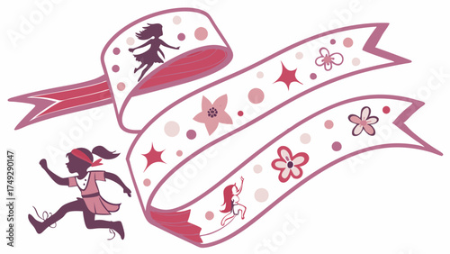 Dynamic Girls Running Silhouette Banner Design Element Youth Empowerment and Female Achievement Illustration for Sports and Education Marketing