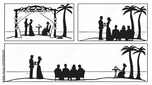 Beach Wedding Ceremony Bliss Couple Vows Tropical Paradise Romantic Celebration Destination Marriage Event Joyful Couple Exchange Rings Seaside Nuptials Intimate Gathering Love Story