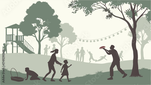 Family Fun in Park Picnic, Kids Playing Outdoors, Summer Vacation Joy, Leisure Activity, Website Banner, Social Media Post, Lifestyle Background