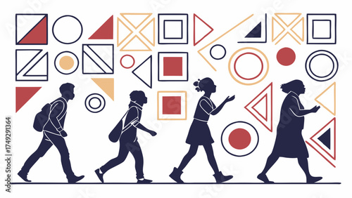 Diverse Generations Walking Forward with Geometric Shapes for Education, Personal Development, and Future Growth Journey
