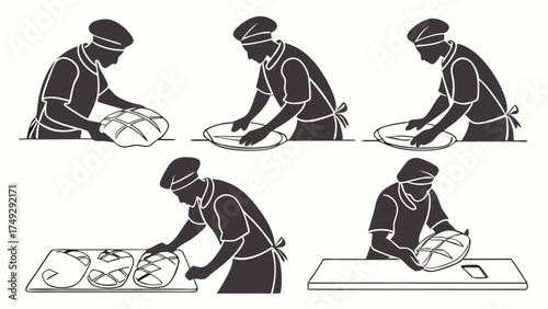 Artisan Baker Kneading Dough and Scoring Bread for Perfect Crust, Food Production Process, Culinary Craftsmanship, Bakery Business, Delicious Homemade Bread Preparation, Kitchen Workflow