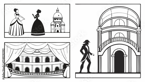 Elegant Opera House Stage with Dancers and Grand Architecture for Event Promotion, Entertainment, and Historical Design Projects