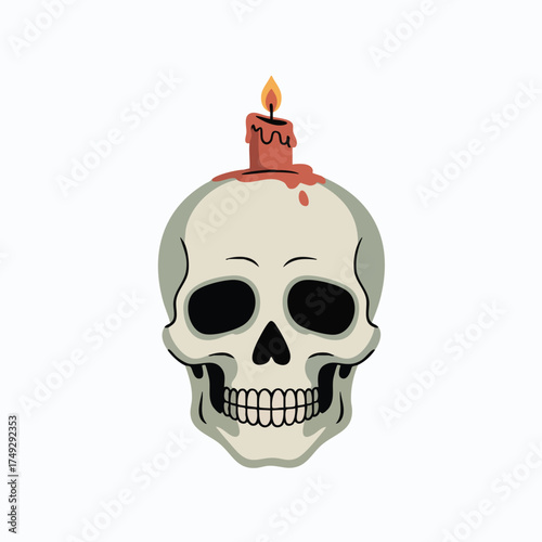 Skull with a candle on its head a Halloweenthemed illustration