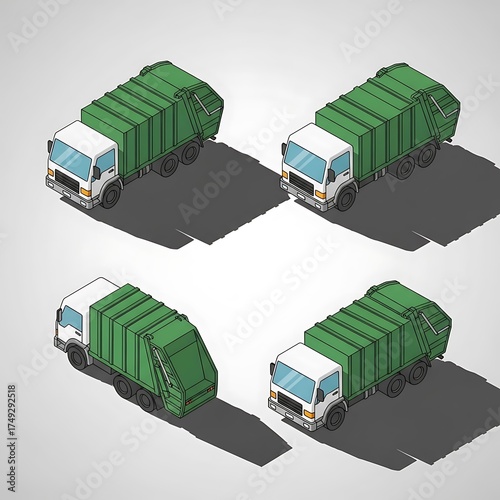 Isometric Garbage Trucks - A Clean and Efficient Waste Management Solution.