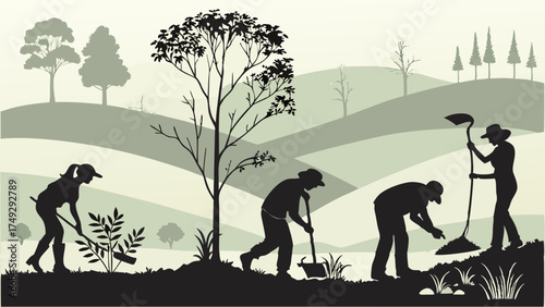 Team Planting Trees for Sustainable Agriculture and Eco-Friendly Community Development, Inspiring Growth and Environmental Care