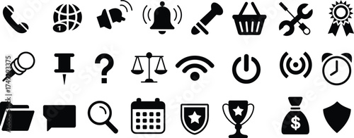 Collection of essential business and technology icons for modern digital platforms