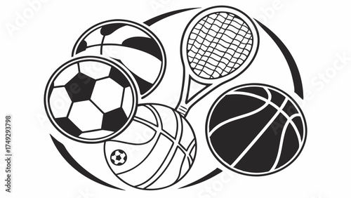 Sports Collage for Fitness Motivation and Healthy Lifestyle Promotion, Active Recreation and Competition Graphics for Web Design and Advertising Campaigns