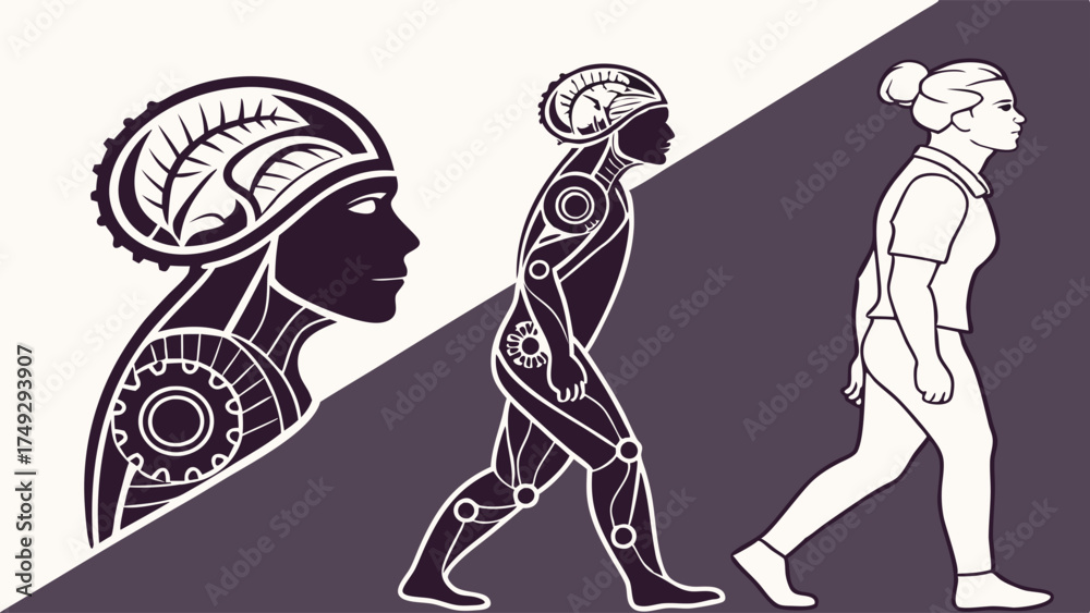 Fototapeta premium Human Evolution to Cyborg Technology: AI Integration in Future Robotics and Automation for Innovation and Progress