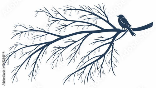 Winter Bird Perched on Snowy Branch with Icicles, Serene Nature Scene for Holiday Greeting Cards, Seasonal Website Design, and Calm Winter Decor