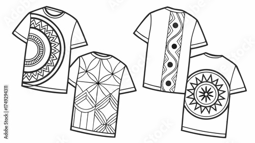 Bold Graphic T-Shirts with Tribal Patterns for Fashion Design, Apparel Branding, and Summer Collection Promotions, Inspiring Creativity and Unique Style