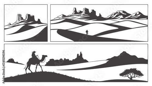 Desert Journey Adventure Camel Caravan Vast Landscape for Travel Tourism Exploration and Adventure Marketing Web Design and Inspirational Content