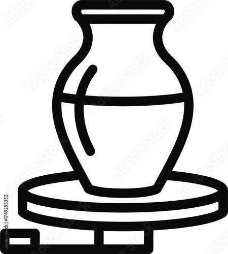 Simple black line art icon of a vase being formed on a pottery wheel