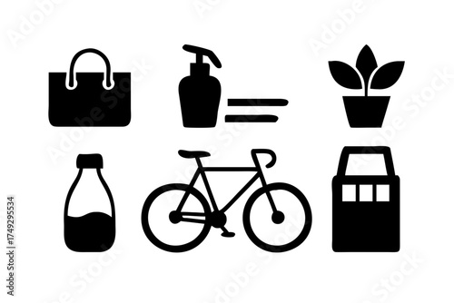 Icons representing ecofriendly lifestyle and sustainable living