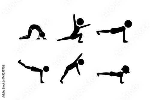 Collection of stick figures in various yoga poses