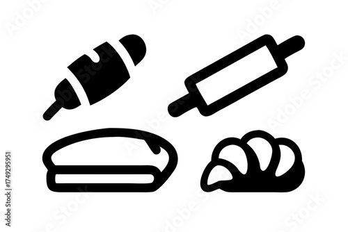 Baking tools including rolling pin and croissant