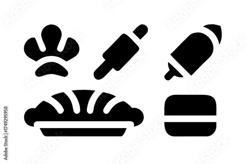 Bakery and pastry icons, including croissant and chef hat