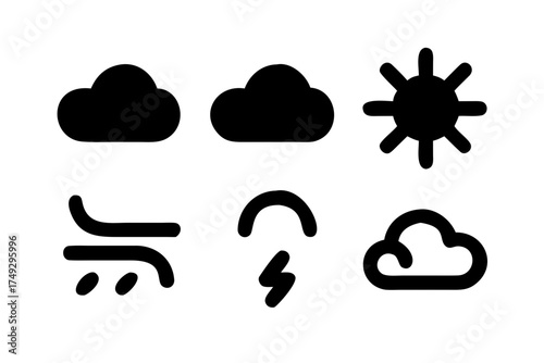 Black weather forecast symbols in simple style