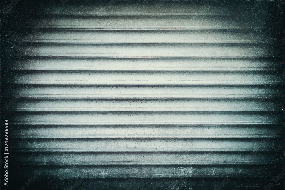 Obraz premium A close-up of a metallic shutter, aged with scratches, a grainy texture, and a soft vignette