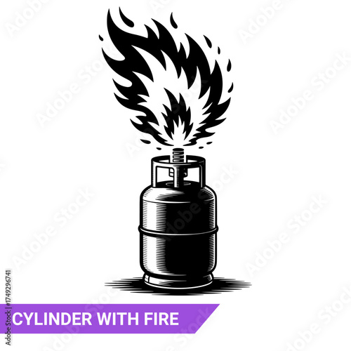 Qulityful Fire is coming out of the gas cylinder pipe silhouettes