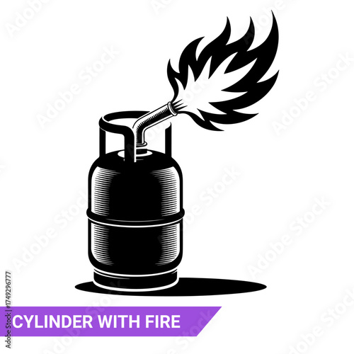 Qulityful Fire is coming out of the gas cylinder pipe silhouettes