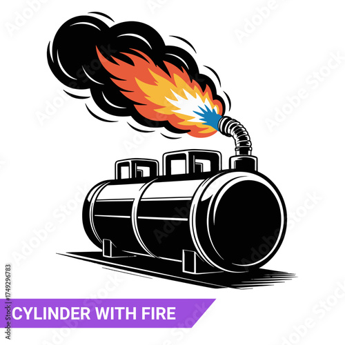 Qulityful Fire is coming out of the gas cylinder pipe silhouettes