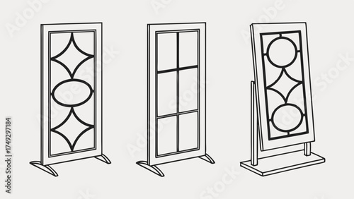 Modern Geometric Room Dividers Outline Vector Illustration Decorative Architectural Screens and Retail Display Panels Minimalist Design