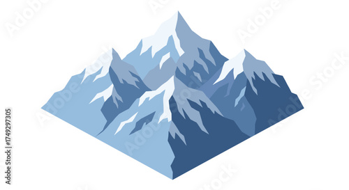 Geometric blue snowy mountain peaks on white background